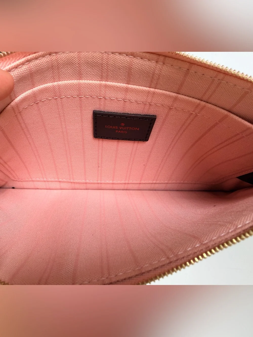 LOUIS VUITTON Damier Ebene Neverfull MM GM Pochette Rose Ballerine